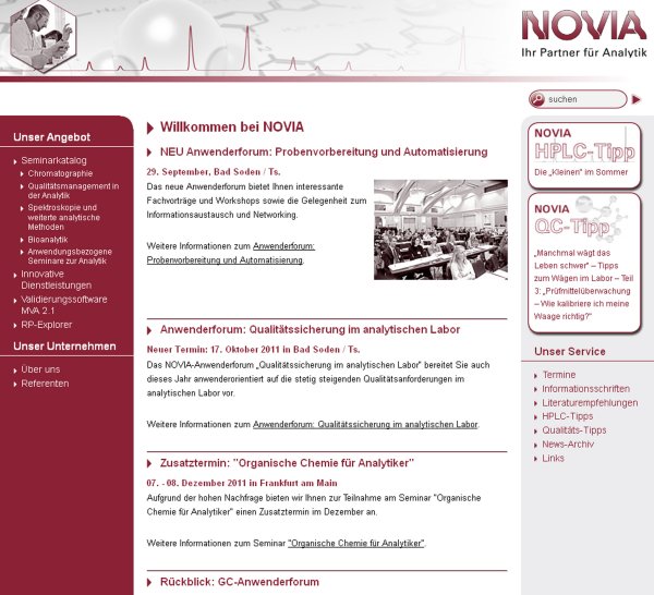 Produkt-News: Weiterbildung in der Analytik – die neue NOVIA-Homepage ist online!